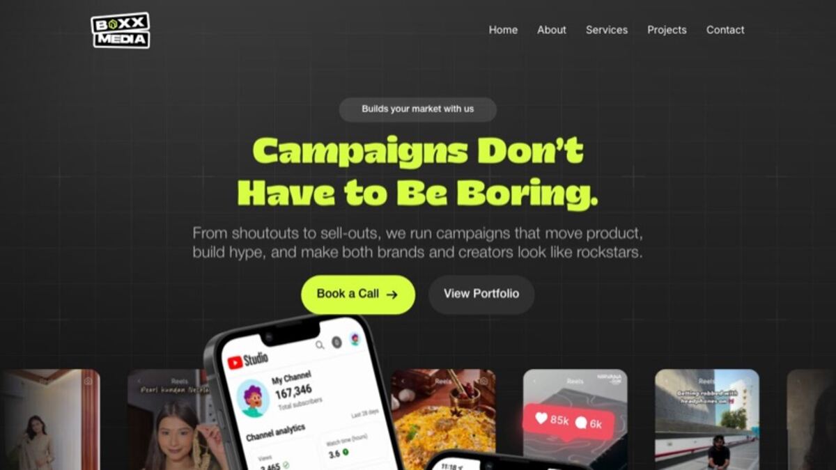 Full-length screenshot of the Boxx Media website