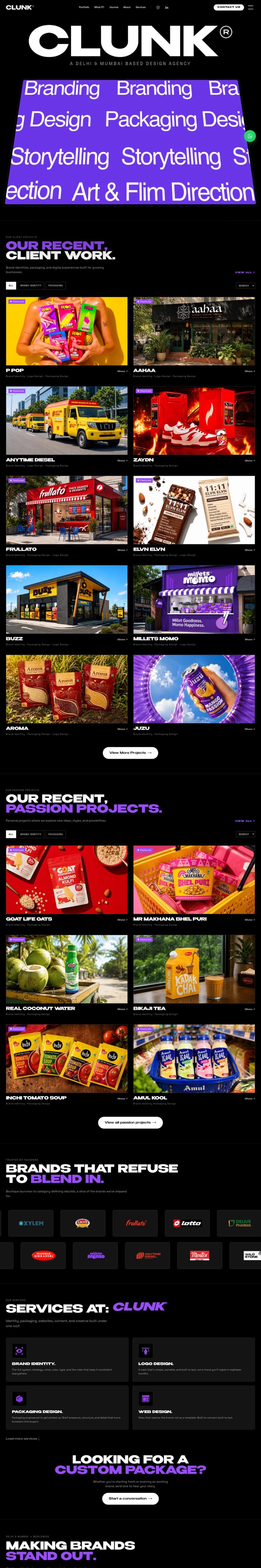 Clunk website, full page