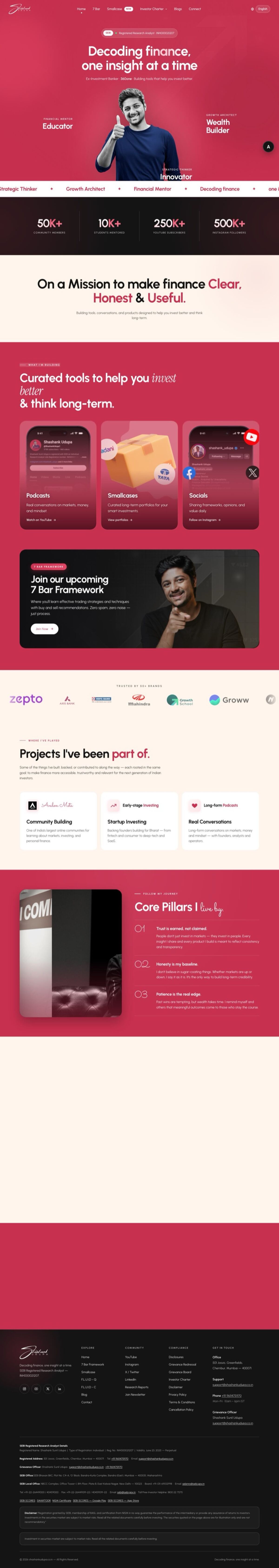 Shashank Udupa website, full page