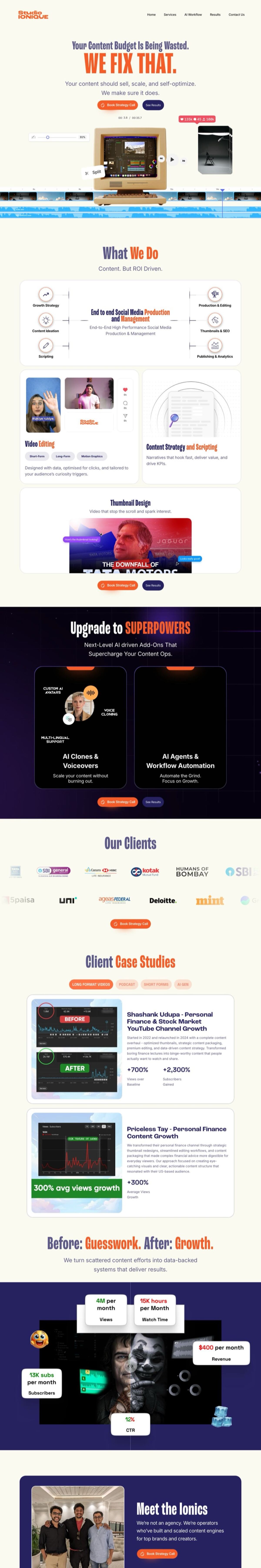 Full-length screenshot of the Studio Ionique website