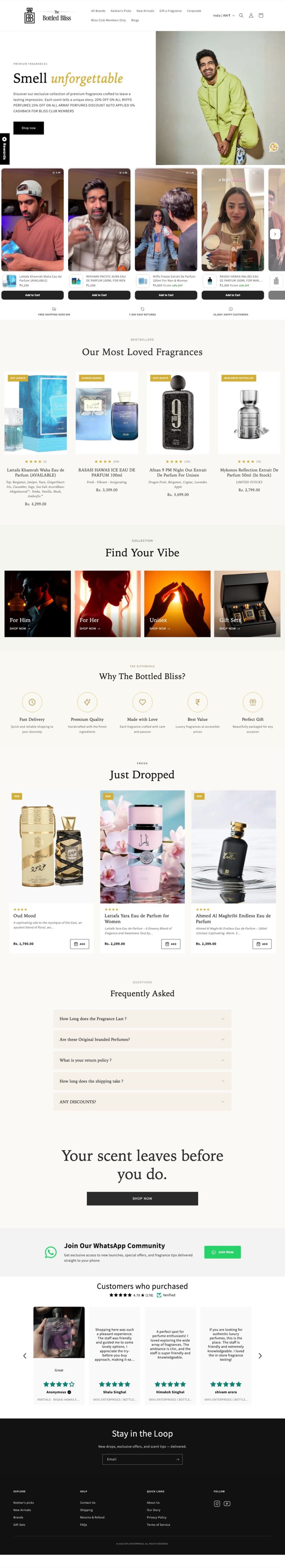 The Bottled Bliss website, full page
