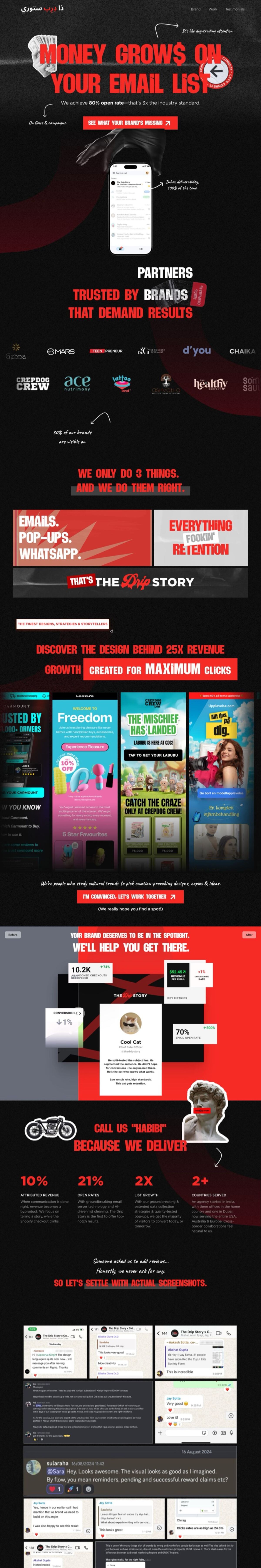 The Drip Story website, full page
