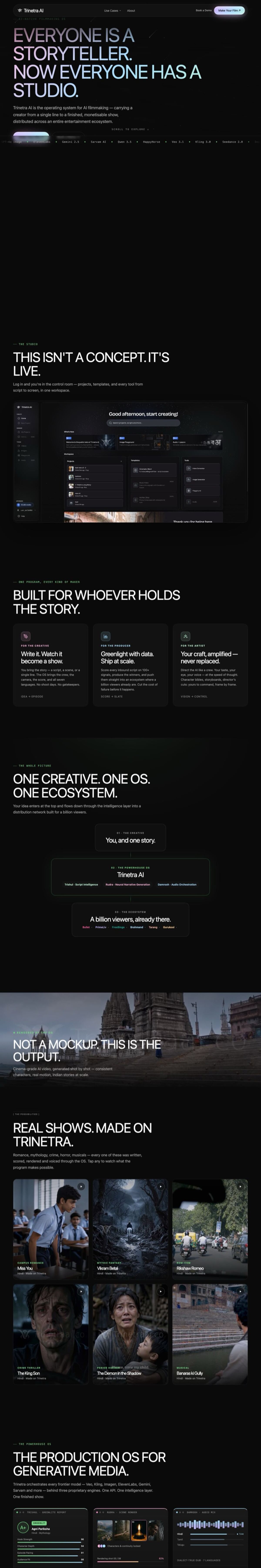 Full-length screenshot of the Trinetra website
